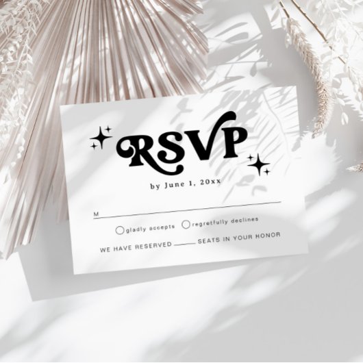 Carte D'accompagnement Mariage moderne Noir et Blanc Boho RSVP