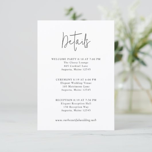 Carte D'accompagnement Mariage Moderne Noir et Blanc Classique (Debout devant)