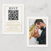 Carte D'accompagnement Mariage moderne QR Photo Gold Frame blanc QR (Devant / Derrière)