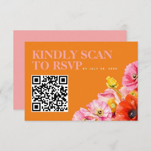 Carte D'accompagnement Mariage moderne rose orange jaune QR Code RSVP (Devant / Derrière)
