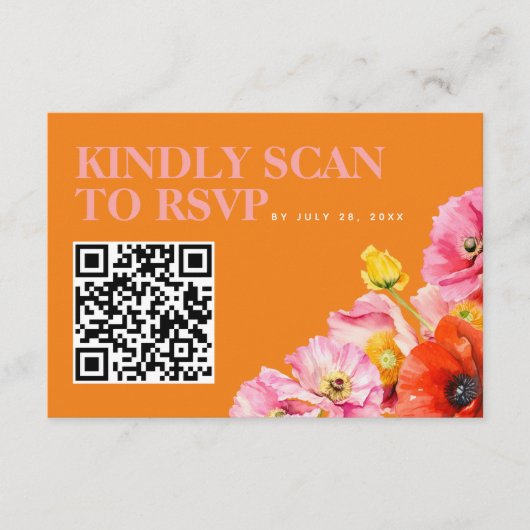 Carte D'accompagnement Mariage moderne rose orange jaune QR Code RSVP (Devant)