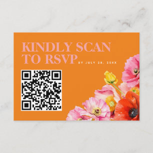 Carte D'accompagnement Mariage moderne rose orange jaune QR Code RSVP