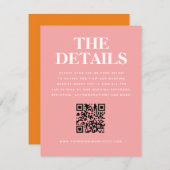 Carte D'accompagnement Mariage moderne rose orange QR Détails du code (Devant / Derrière)