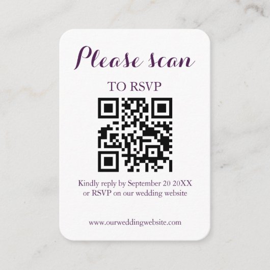 Carte D'accompagnement Mariage Moderne Simple QR Code & RSVP (Devant)