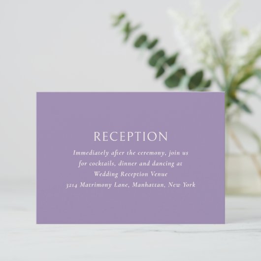 Carte D'accompagnement Mariage moderne violet simple (Debout devant)