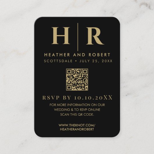 Carte D'accompagnement Mariage Monogram Mariée Groom Photo RSVP QR Code (Devant)