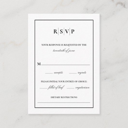 Carte D'accompagnement Mariage monogramme classique RSVP (Devant)