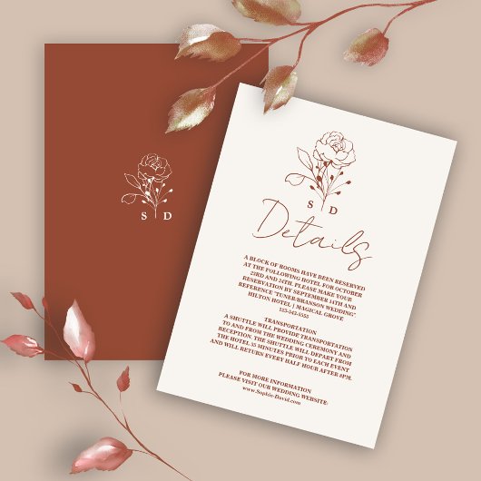 Carte D'accompagnement Mariage monogramme en terre cuite florale minimali