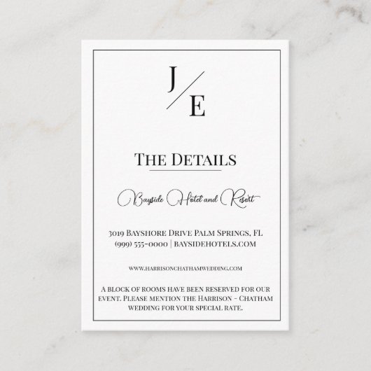 Carte D'accompagnement Mariage monogramme minimal | BLANCHE (Devant)