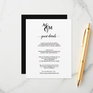 Carte D'accompagnement Mariage Monogramme Noir & Blanc Moderne