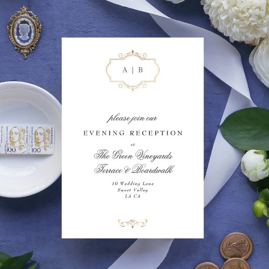 Carte D'accompagnement mariage monogramme or classique romantique
