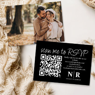 Carte D'accompagnement Mariage Monogramme QR Code RSVP Avec Élégant Photo