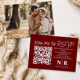 Carte D'accompagnement Mariage Monogramme QR Code RSVP Avec Élégant Photo