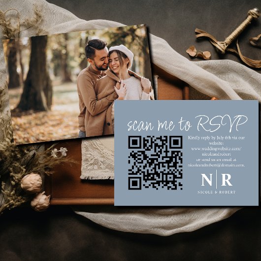 Carte D'accompagnement Mariage Monogramme QR Code RSVP Avec Élégant Photo