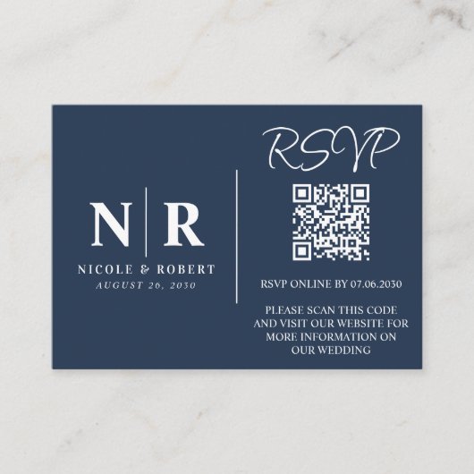 Carte D'accompagnement Mariage Monogramme RSVP QR Code Photo Élégante (Devant)