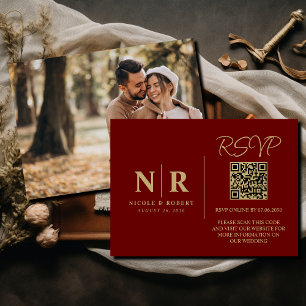 Carte D'accompagnement Mariage Monogramme RSVP QR Code Photo Élégante