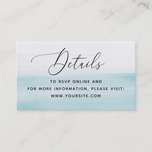 Carte D'accompagnement Mariage nautique bleu aquarelle. Élégant script (Devant)