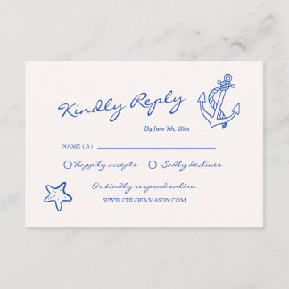 Carte D'accompagnement Mariage Nautique Tiré À La Main RSVP