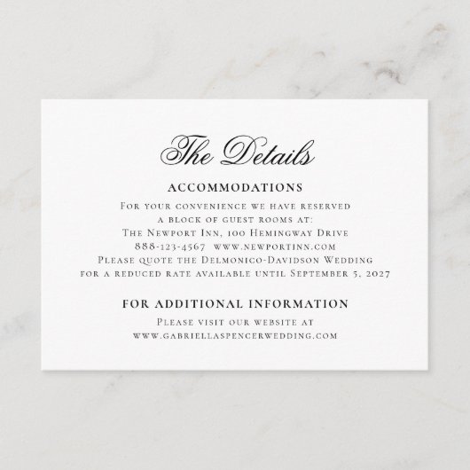 Carte D'accompagnement Mariage noir blanc classique Détails (Devant)