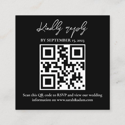 Carte D'accompagnement Mariage noir blanc moderne QR Code RSVP (Devant)