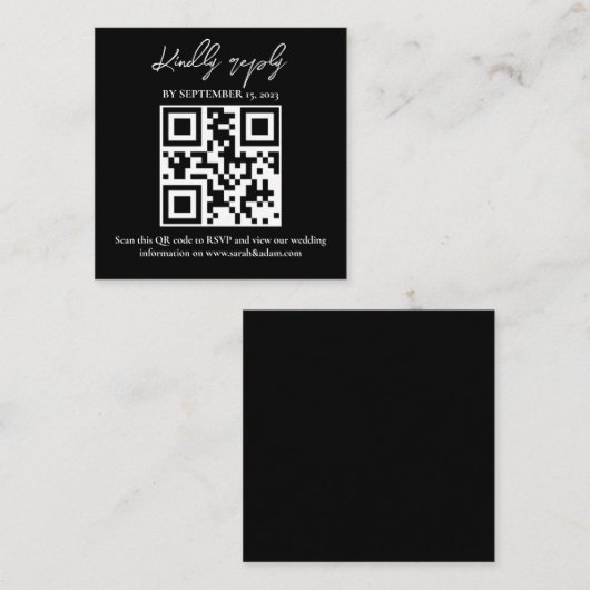 Carte D'accompagnement Mariage noir blanc moderne QR Code RSVP (Devant / Derrière)
