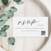 Carte D'accompagnement Mariage noir blanc moderne QR Code RSVP