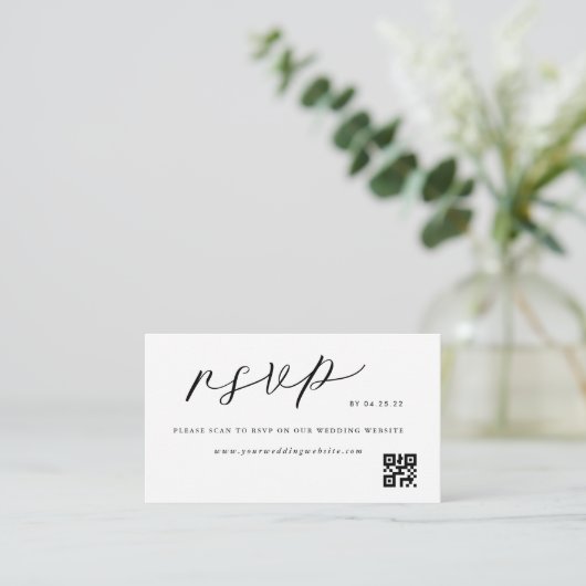 Carte D'accompagnement Mariage noir blanc moderne QR Code RSVP (Debout devant)