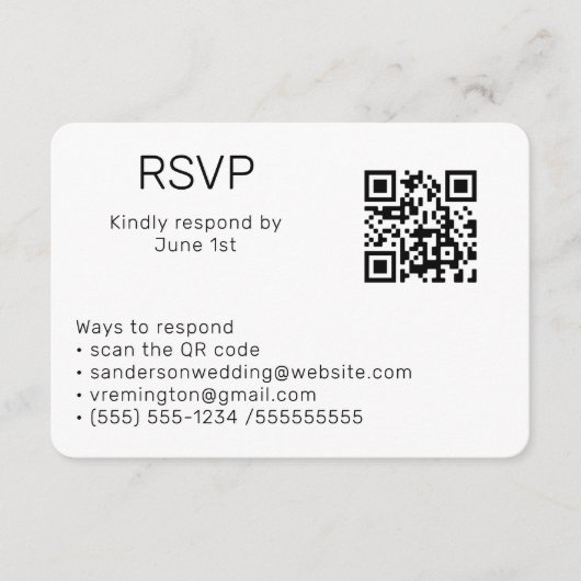 Carte D'accompagnement Mariage noir blanc RSVP en ligne QR Code photo (Devant)