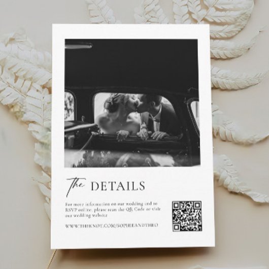 Carte D'accompagnement Mariage noir et blanc classique Détails Qr Code