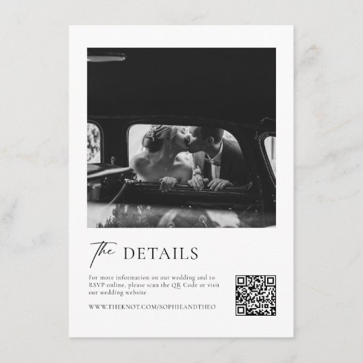 Carte D'accompagnement Mariage noir et blanc classique Détails Qr Code (Devant)