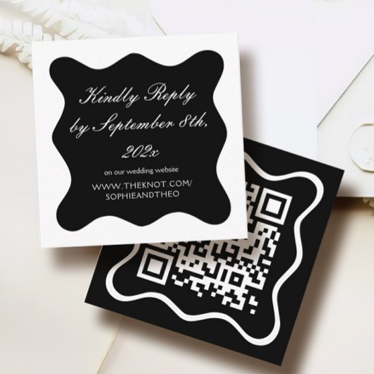 Carte D'accompagnement Mariage noir et blanc classique RSVP Qr Code