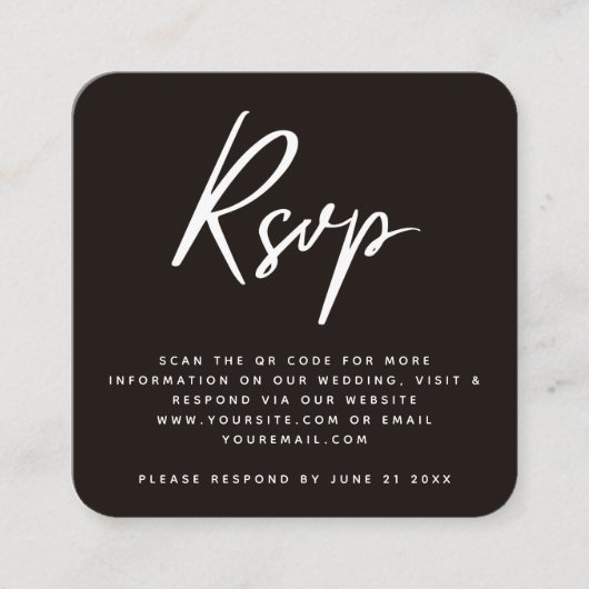 Carte D'accompagnement Mariage noir et blanc classique RSVP QR Code Class (Devant)