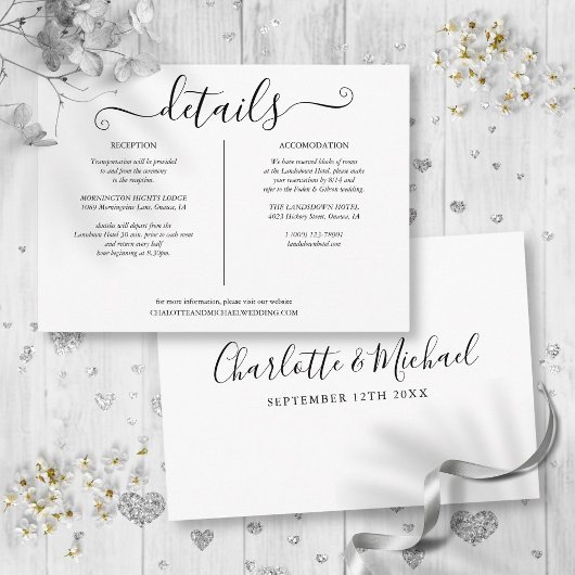 Carte D'accompagnement Mariage noir et blanc Informations détaillées