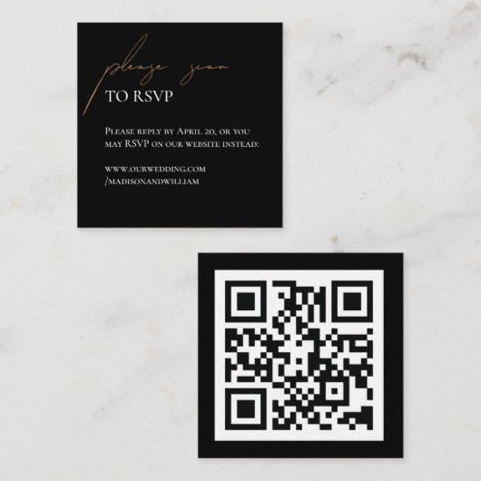 Carte D'accompagnement Mariage noir et blanc simple QR Rsvp (Devant / Derrière)