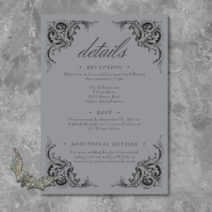 Carte D'accompagnement Mariage noir et gris à la manière victorienne jusq