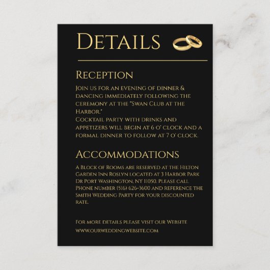 Carte D'accompagnement Mariage noir et or- (Devant)