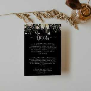 Carte D'accompagnement Mariage noir Fleur sauvage Boho vert Détails