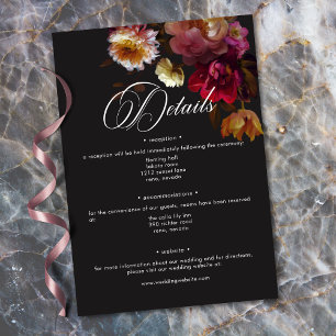 Carte D'accompagnement Mariage Noir Floral Impressionnant Rouge Bourgogne