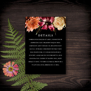 Carte D'accompagnement Mariage noir foncé + Moody élégant Floral