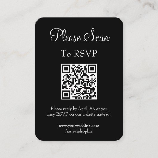 Carte D'accompagnement Mariage noir simple et moderne numérisation QR Cod (Devant)