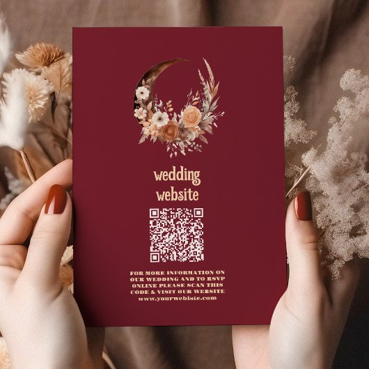 Carte D'accompagnement Mariage occidental floral Boho CODE QR