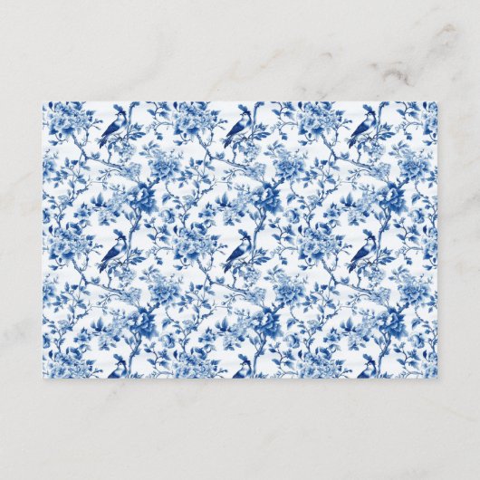 Carte D'accompagnement Mariage Oiseaux Bleus et Fleurs de Chinoiserie (Dos)