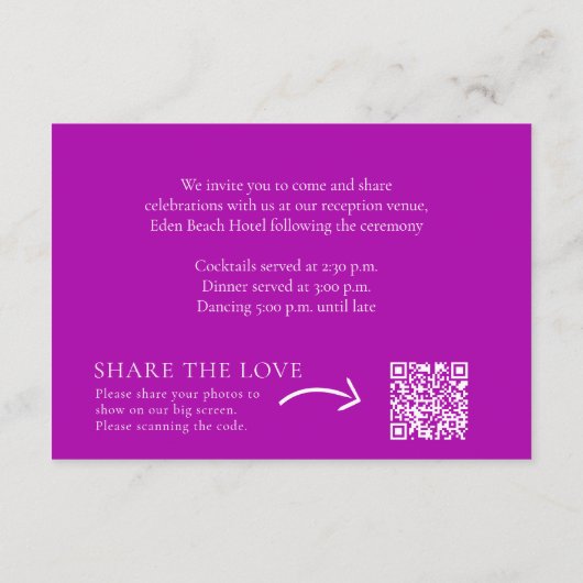 Carte D'accompagnement Mariage orchidée à bijoux violet détails pratiques (Dos)