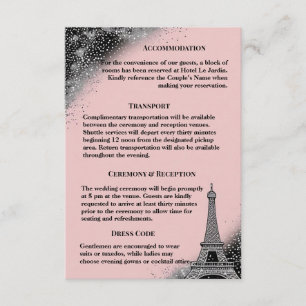 Carte D'accompagnement Mariage Pailleté Rose Pâle Argenté Parisien Vintag