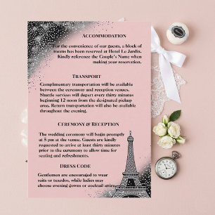 Carte D'accompagnement Mariage Pailleté Rose Pâle Argenté Parisien Vintag