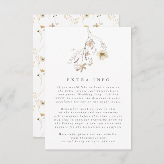 Carte D'accompagnement Mariage Pampas Fleur sauvage sec à l'abondance min (Devant / Derrière)