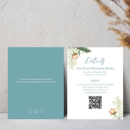 Carte D'accompagnement Mariage Peach Blue Détails QR Code RSVP