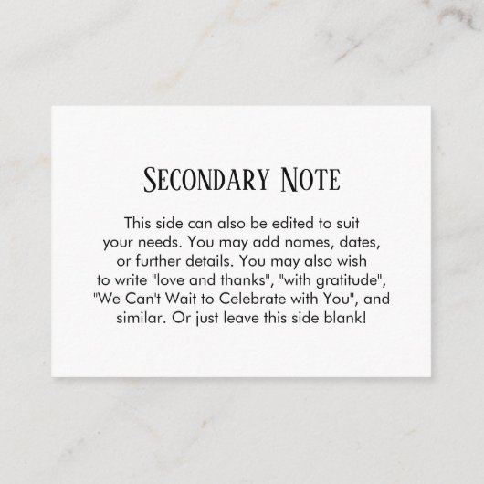 Carte D'accompagnement Mariage personnalisé do-it-yourself simple Noir &  (Dos)