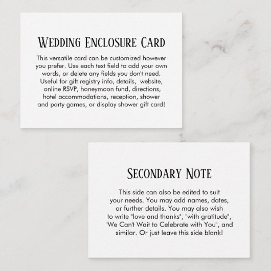 Carte D'accompagnement Mariage personnalisé do-it-yourself simple Noir &  (Devant / Derrière)