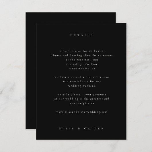 Carte D'accompagnement Mariage photo Beige & Black Boho Moderne (Devant / Derrière)